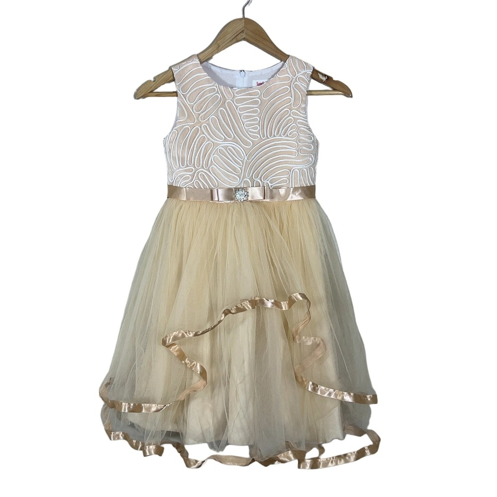 NWT Sunny Fashion Embroidered Tulle Party Dress Champagne Formal Special Size 8